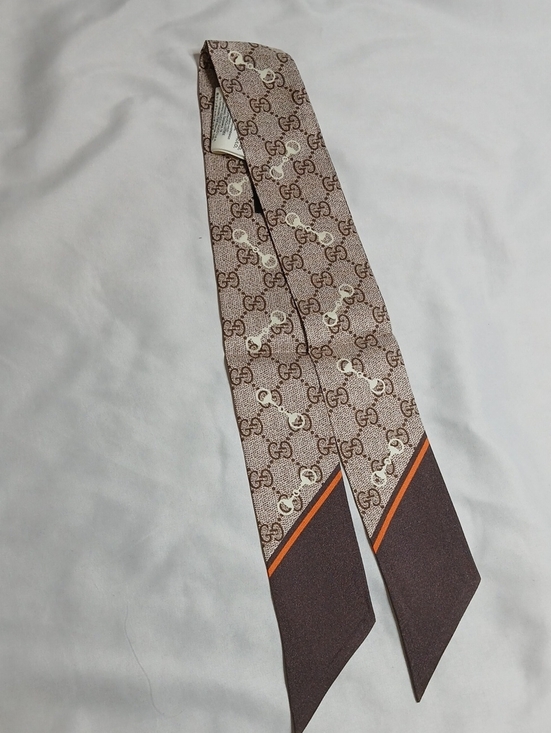 Gucci Accessories - Gucci Brown/Cream  Monogram Silk Twilly